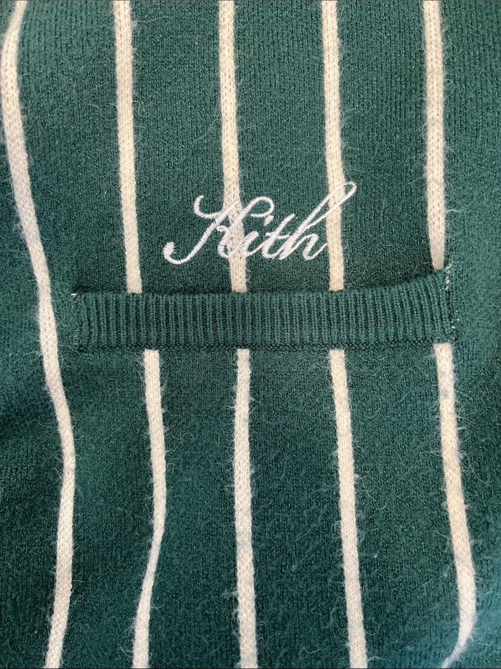 Kith Harmon Rugby Pullover Sweater Green and Cream - Picture 4 of 5